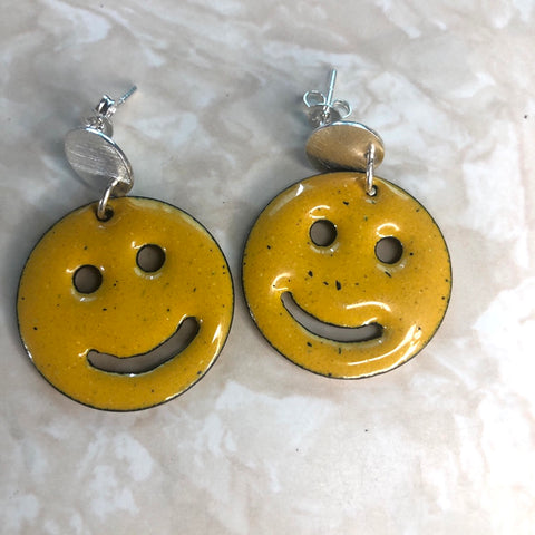 Yellow Smiley Face Stud Dangle Earrings